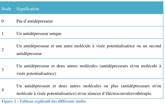 Figure 2 : Tableau explicatif des différents stades 