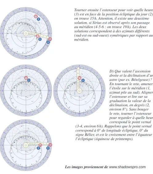 Fig. 10 (suite) : Quelques exemples de calculs avec l’astrolabe