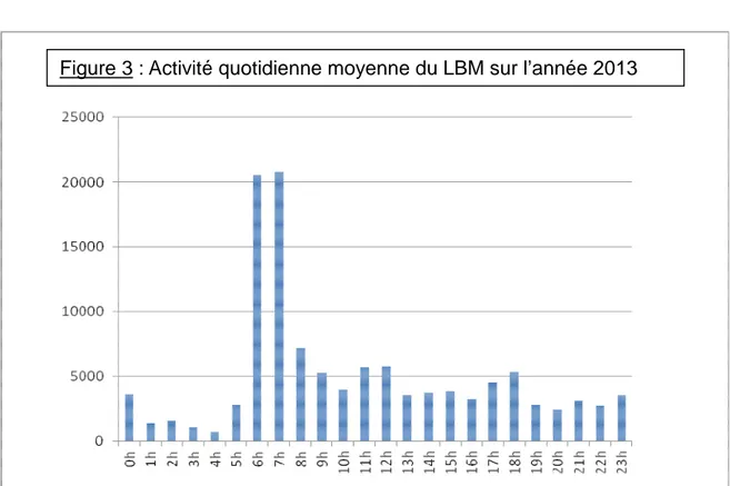 Figure 3 : Activité quotidienne moyenne du LBM sur l’année 2013 