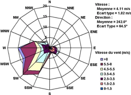 Figure 6 : Rose des vents globale pour toute la période de la mesure. 