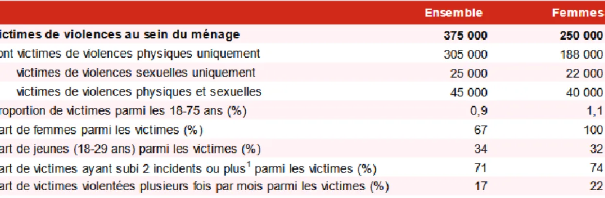 Tableau 5 : Violences au sein du ménage en France de 2011 à 2017 (13) 