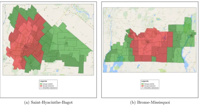 Figure 1.5 – Sections touchées et échantillons - Fédéral : Représentation géographique des sections de vote dans les circonscriptions à l’étude