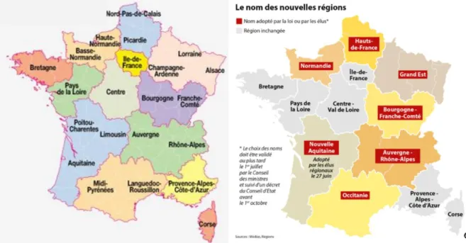 Figure 3 : La France à 13 régions.  Source: Ouest France . La carte de France des nouvelles  régions en 2016