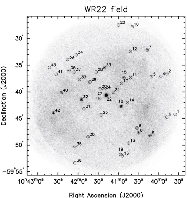 Fig. 3. Combined EPIC image (total band) of the WR 22 field based on the combined pointings II, III, IV, V, VI and VII