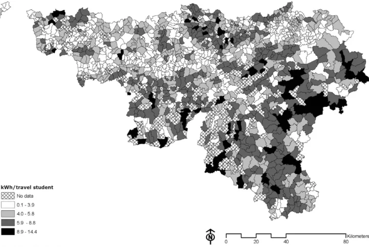 Fig. 8 shows that the number of students living in a given municipality is always very close to the number of places in  nurs-ery and primary schools in that municipality, which means that the mobility of nursery and primary school pupils is limited