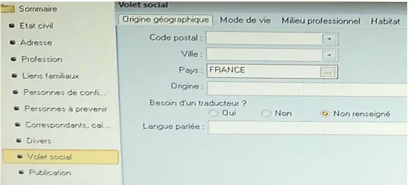 Figure 2 : Volet social du logiciel de santé