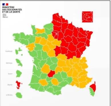 Figure 6 : Carte de l’activité virale par département en France au 30 avril 2020. 