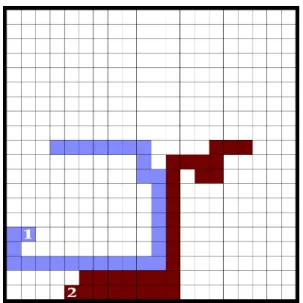 Figure 1. Illustration of the game of Tron on a 20 × 20 board.