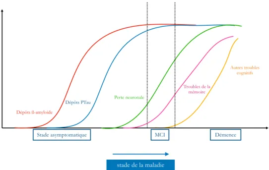 Figure 19 - Dynamique des biomarqueurs au cours de la maladie d'Alzheimer D’après Jack and al