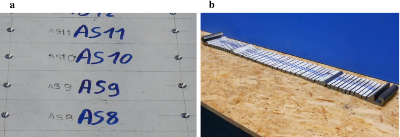 Fig. 10. (a) Preparation of the sectioning method with small conical-spherical holes, (b) tongues obtained at the end of  the sectioning procedure