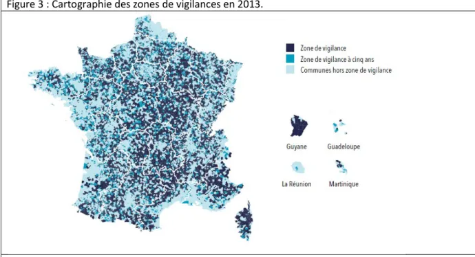 Figure 3 : Cartographie des zones de vigilances en 2013. 