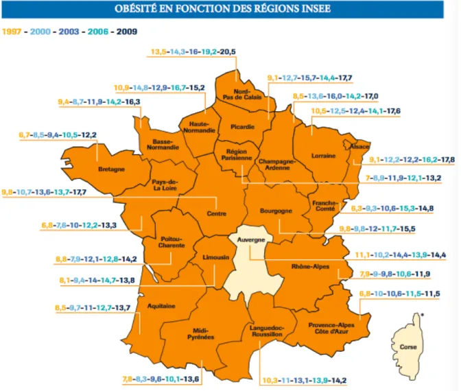 Figure 4:  Prévalence de l'obésité selon les régions 