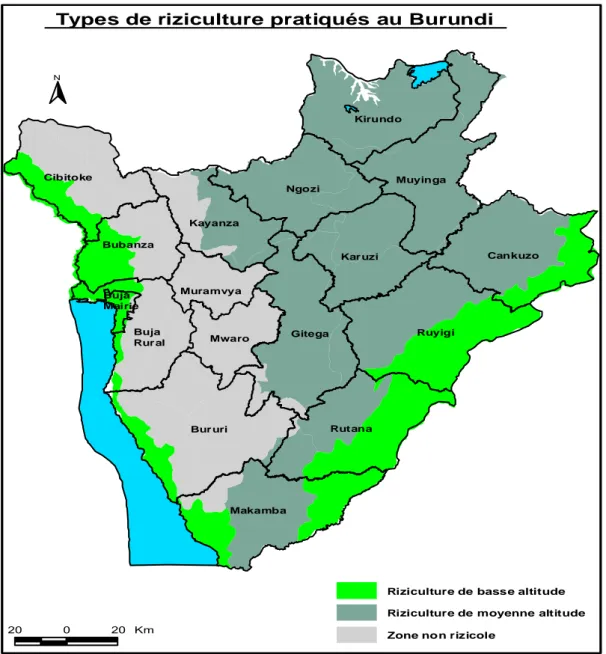 Figure 3.7. Types de riziculture pratiqués par diverses provinces du Burundi 