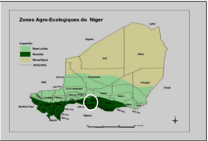 Figure 2: Zones climatiques rencontrées au Niger rapportées par Gomma et Ruppol (2000)