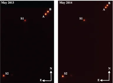 Fig. 1. Two images of the brown-dwarf binary system Luhman 16AB, obtained with the LI camera mounted on the Danish 1.54 m Telescope