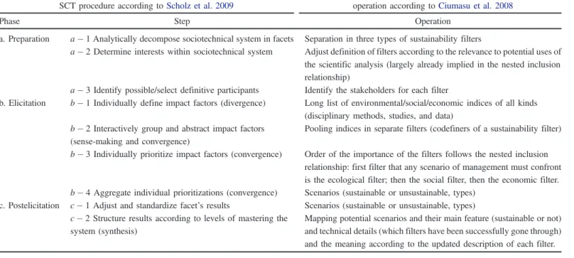 Table 2. Correspondence between the Filter-Based Sustainability Approach and the SCT Procedure