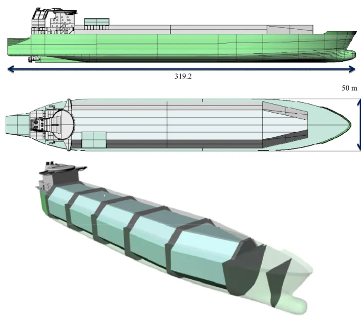 Figure 7. The LNG with five cargo tanks, offering a large capacity of 220,000m 3 , with length limited to 319
