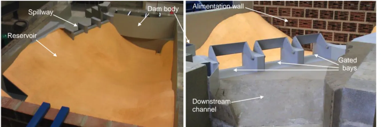 Figure 2. Physical model representing the existing configuration - Upstream (left) and downstream (right) views