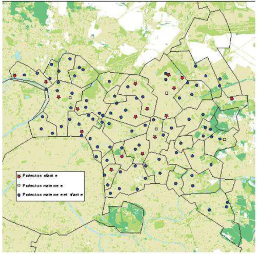 Figure 3: Implantation des centres de PMI en Seine-Saint-Denis, ORS (13) 