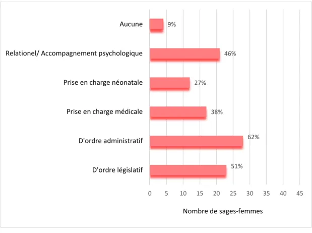 Figure 2 : Les différentes catégories de difficultés exprimées par les sages-femmes (n=45)