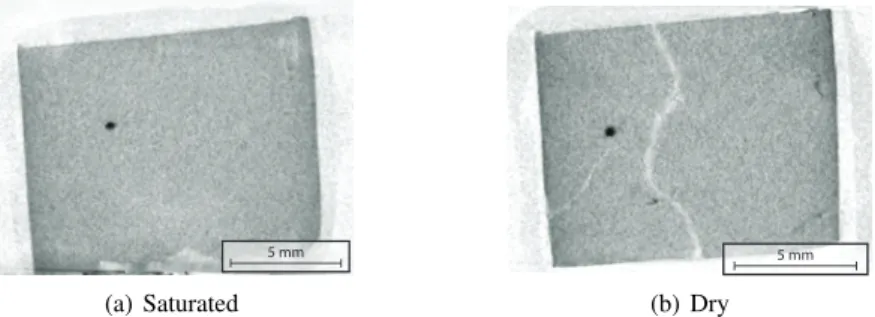 Figure 5. Vertical cross-sections in sample 10-1, at roughly the same location, before and after complete drying