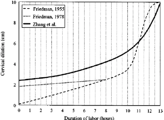 Figure 2 : Courbe de dilatation chez les primipares en travail spontané (d’après Zhang) (19) 