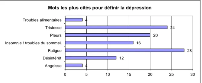 Figure 9 : Mots clés les plus cités pour définir un état dépressif 