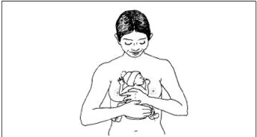 Figure 3 : Position lors du peau-à-peau telle qu'elle est  recommandée par l'OMS dans le guide pratique &#34;Mère 