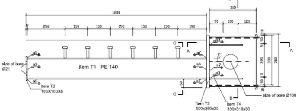 Figure 4-48: Steel beam IPE 140 with the arrangement of the shear studs 