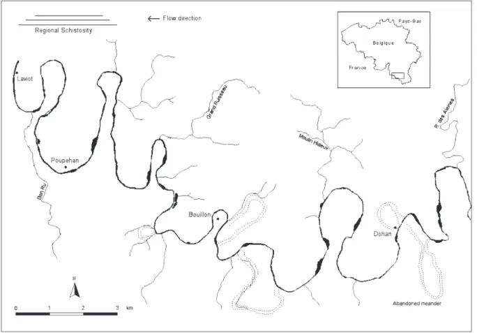 Figure 1. Locational map of the Semois River and its main tributaries between Dohan and Laviot