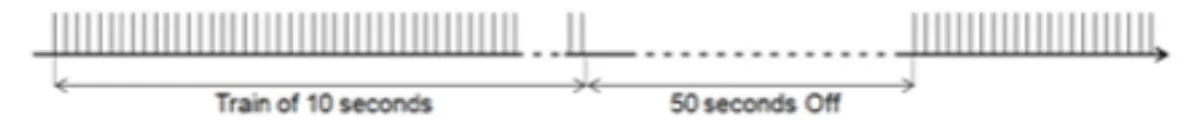 Figure 2  :  Représentation  schématique  du  type  de  SMTr  utilisée.  10  Hz  =  SMTr  à  haute  fréquence (1500 impulsions)