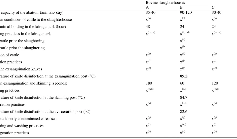 Table 3. Technical summary of the slaughtering process for cattle in the studied abattoirs 