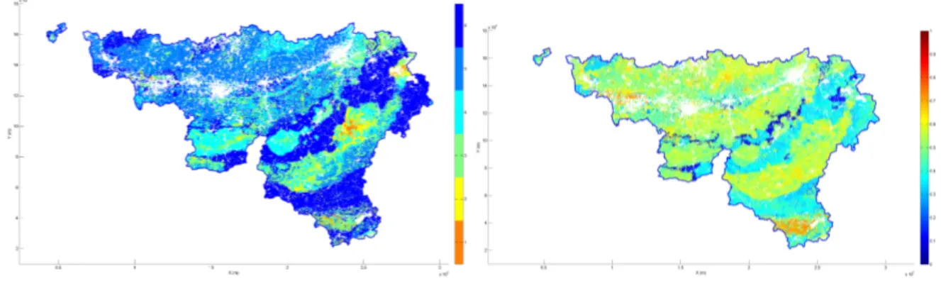 Figure 4: Map of the modal Pc class at pF 1.8 (left) and of the corresponding uncertainty (right).