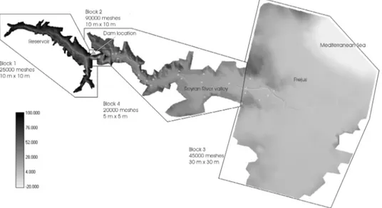 Figure 3 : blocks definition on shaded view of the interpolated topography. Position of  the field and laboratory measurement points
