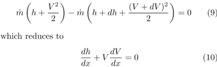 Figure 1 shows a schematic of the diﬀerential control volume of interest. The goal of the analysis in this section is to use conservation of mass, energy and momentum in order to derive a set of diﬀerential equations that govern the behavior of the gas in 