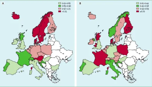 Figure 7: La prévalence européenne pour 1000 naissances d’enfant atteint de fente labio-palatine (12)