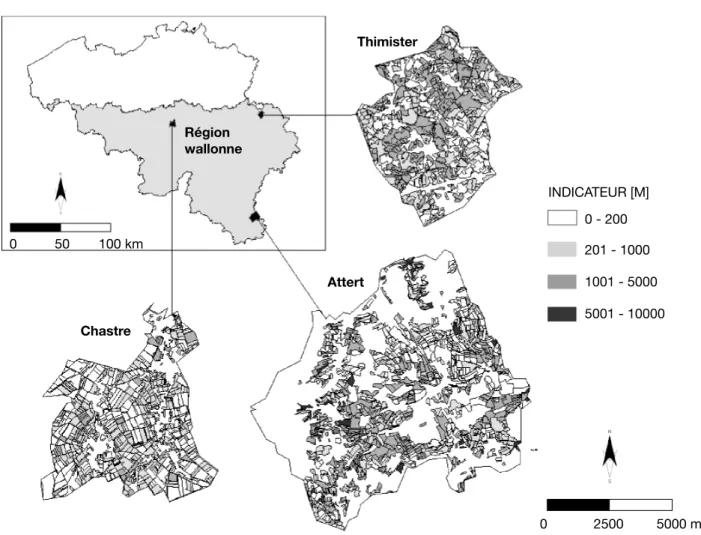 Figure 3. Présentation des résultats pour 3 communes — Results for the 3 municipalities.