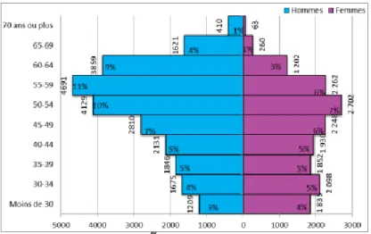 Diagramme 1 : Pyramide des âges des chirurgiens-dentistes en activité en 2013 : (40) 