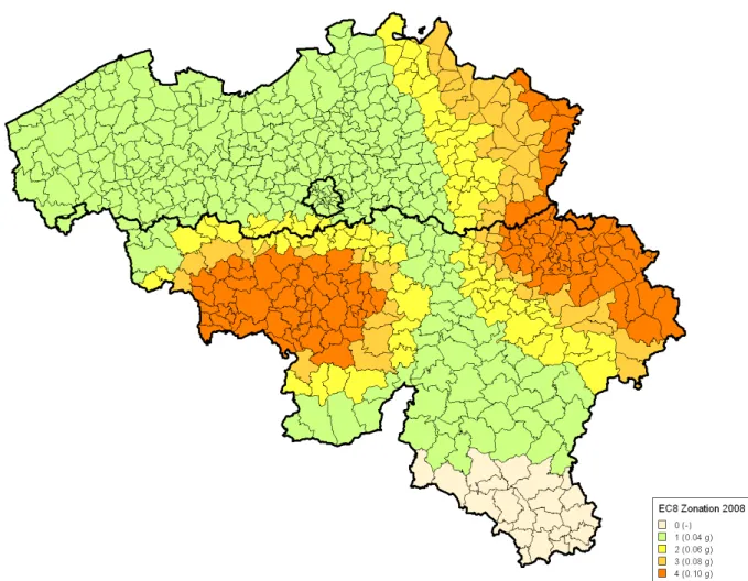 Figure 1.7. Carte de zonage sismique de la Belgique. 