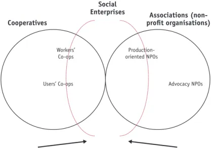 Figure 1 – Social enterprises, at the crossroads of the co-operative and the non-profit sectors