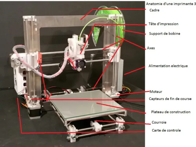 Figure 2. Anatomie d'une imprimante 3D FDM (photo A. Assael)
