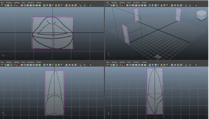 Figure 10. Illustration de placements des blueprints dans le logiciel Maya 2014®. 