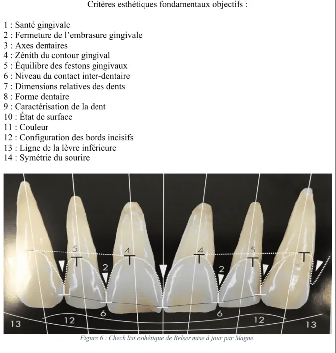 Figure 6 : Check list esthétique de Belser mise à jour par Magne.  