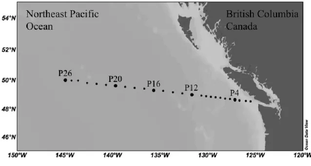 Figure 2.1: Location of the sampling station (P26) along the Line P transect in the northeast subarctic Pacific  Ocean
