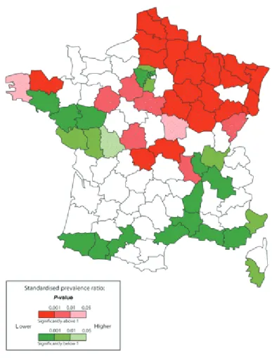 Figure 1 : Prévalence de la SEP en France par département (Fromont 2009) 