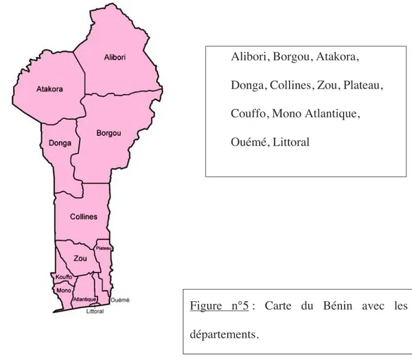 Figure  n°5 :  Carte  du  Bénin  avec  les  12  départements. 