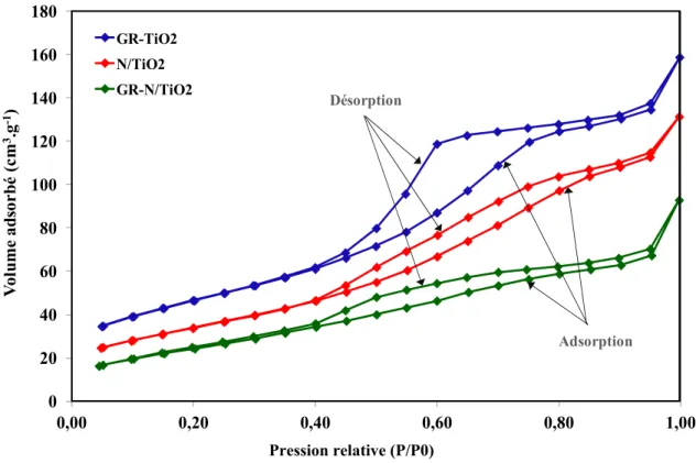 Figure 7 : Isothermes d’adsorption des nanomatériaux synthétisés 