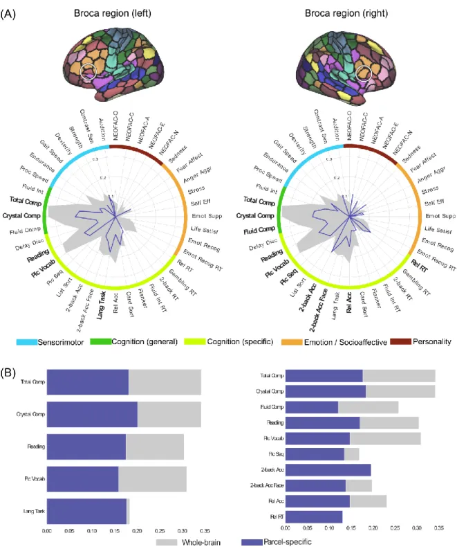 Figure 7. Psychometric profiles for the pair of parcels in Broca region in left and right hemispheres  respectively, using FIX-Pearson-SVR combination at 300-parcel granularity, based on  Pearson correlation accuracy