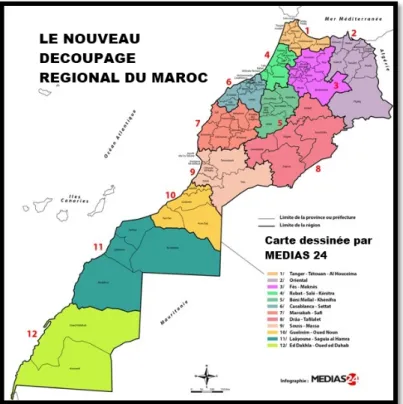 Figure 4 : Le nouveau découpage régional du Maroc.   