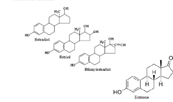 Figure 11 : Structure chimique des différents œstrogènes [20][22] 